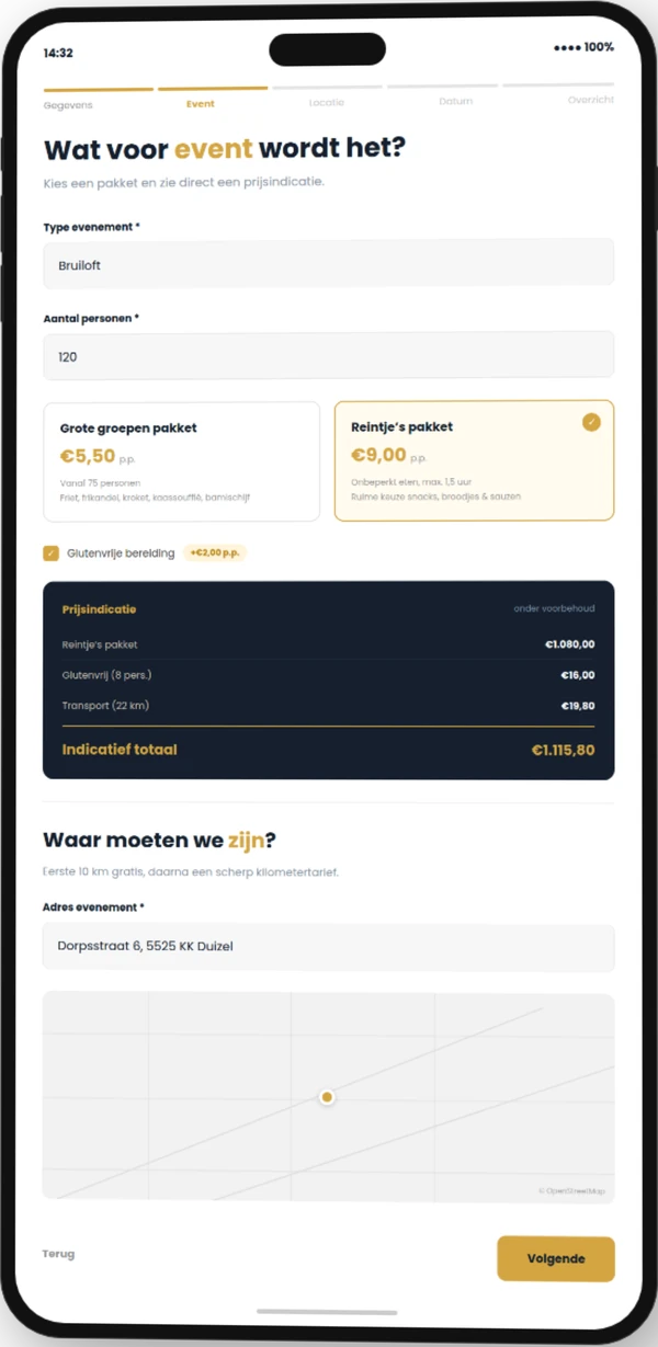 Eenvoudig en snel een aanvraag doen met de boekingsmodule van Frietwagen Reintje
